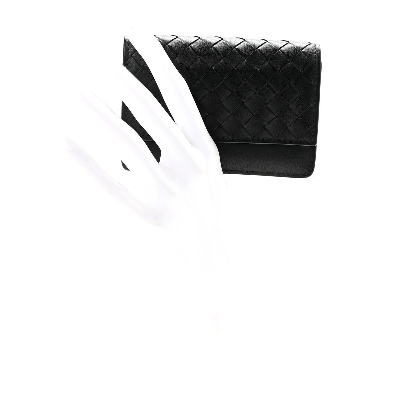 Calfskin Intrecciato Flap Card Case Black