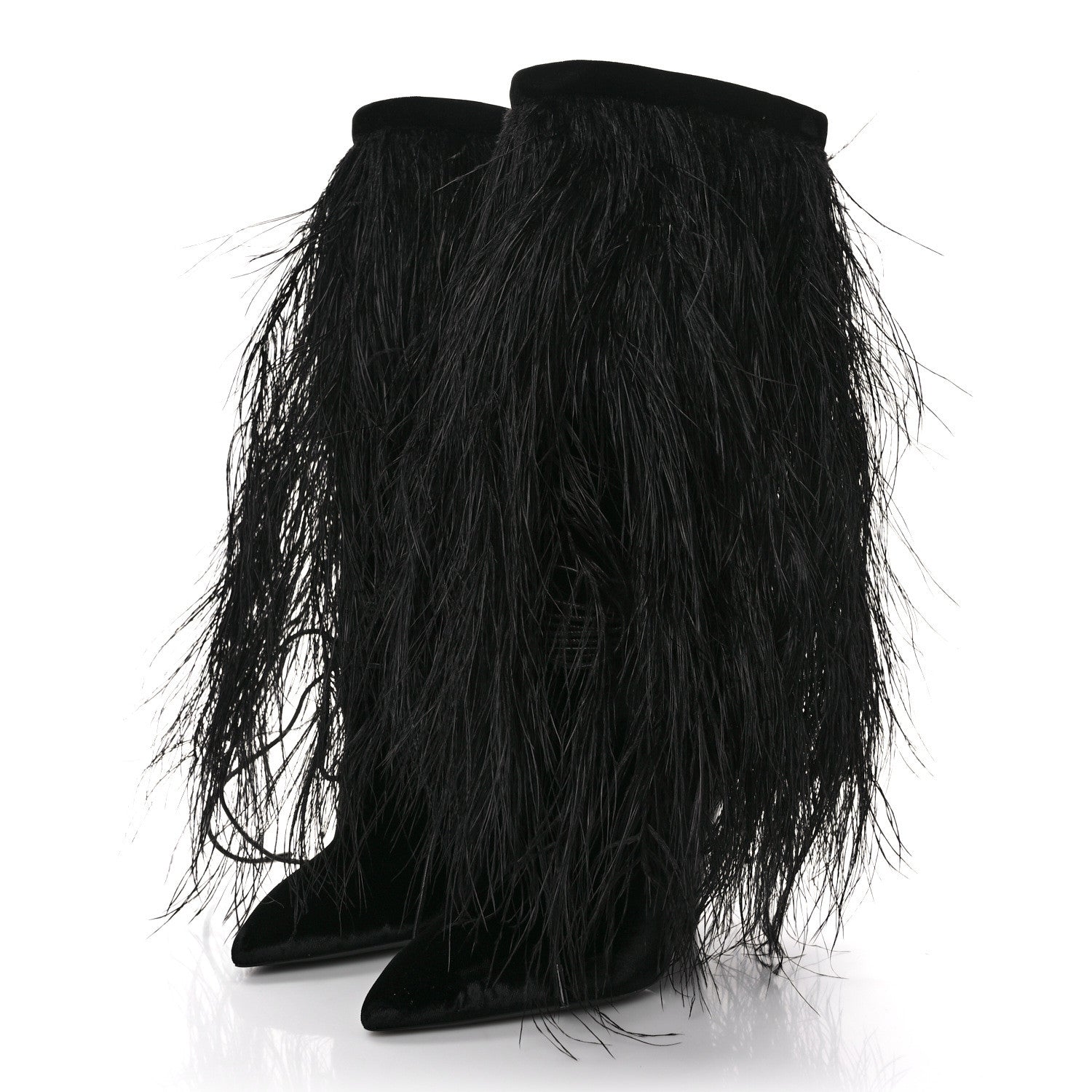 Saint Laurent Velluto Master Ostrich Yeti 110 Short Boots 37 Black 3 of 8