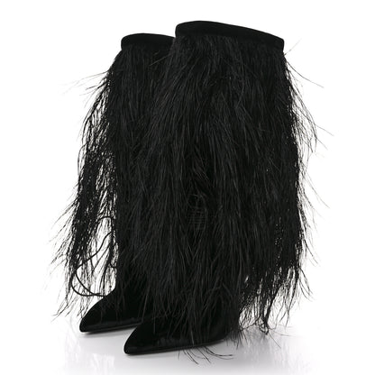 Saint Laurent Velluto Master Ostrich Yeti 110 Short Boots 37 Black 3 of 8