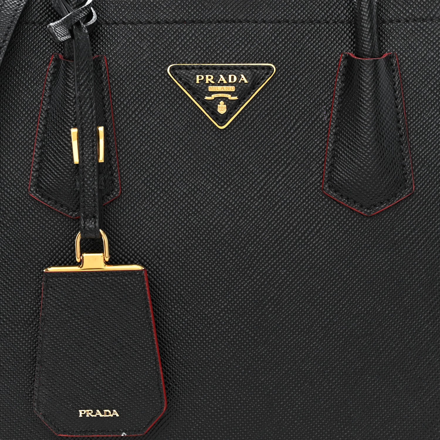 Prada Saffiano Cuir Small Double Bag Black Fuoco 10 of 14