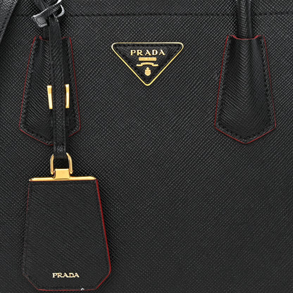 Prada Saffiano Cuir Small Double Bag Black Fuoco 10 of 14