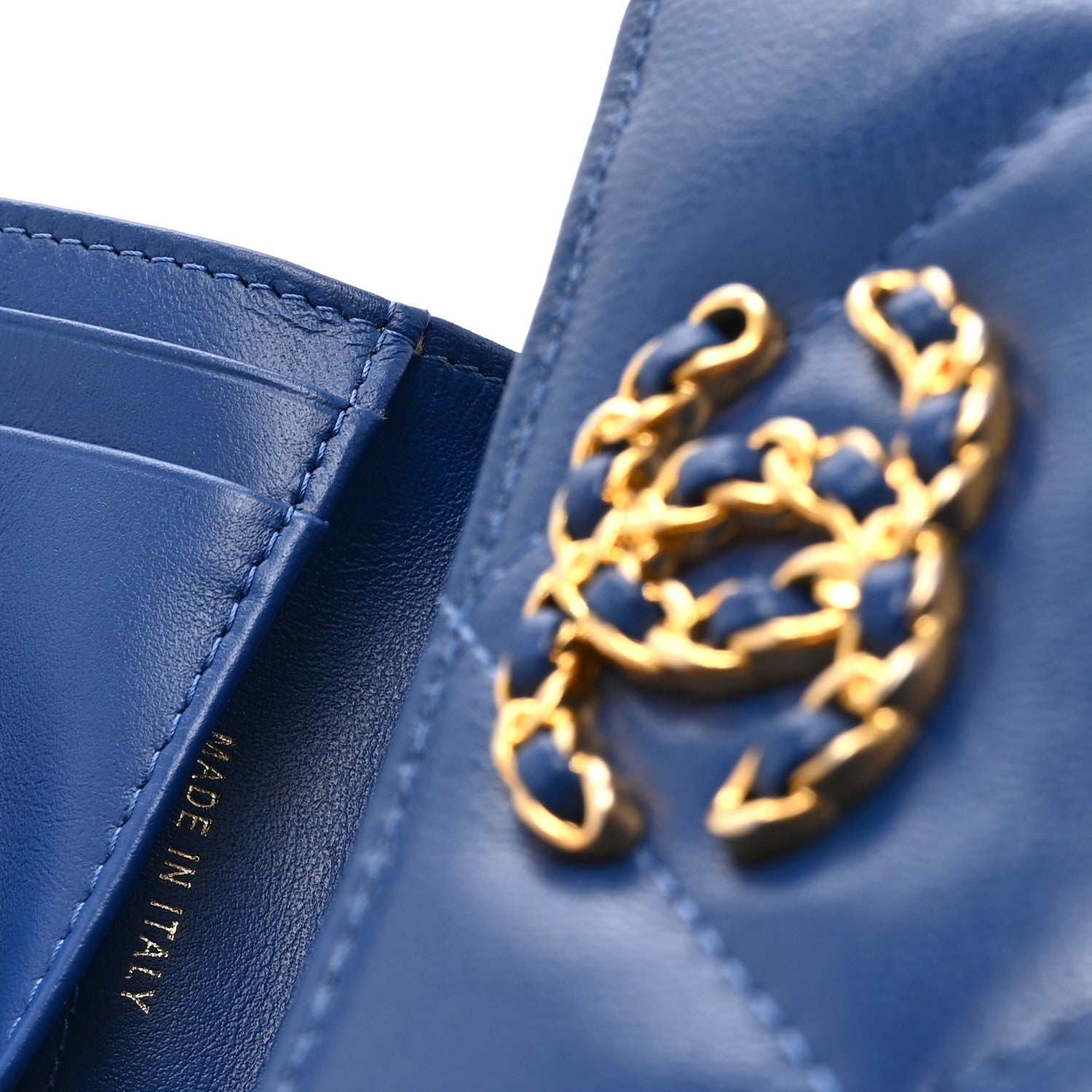 Chanel Goatskin Quilted Chanel 19 Small Flap Wallet  Blue 9 of 13