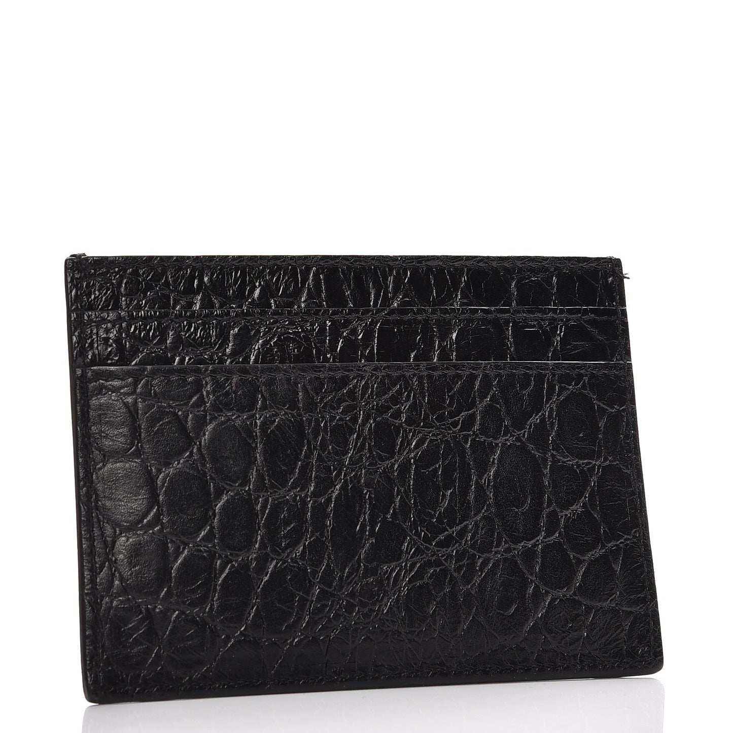 Calfskin Crocodile Embossed Monogram Credit Card Case Black