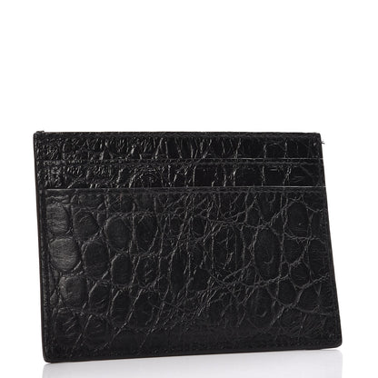 Saint Laurent Calfskin Crocodile Embossed Monogram Credit Card Case Black 3 of 8