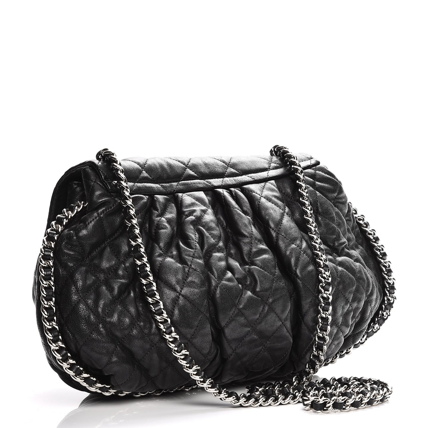 Washed Lambskin Quilted Large Chain Around Messenger Black