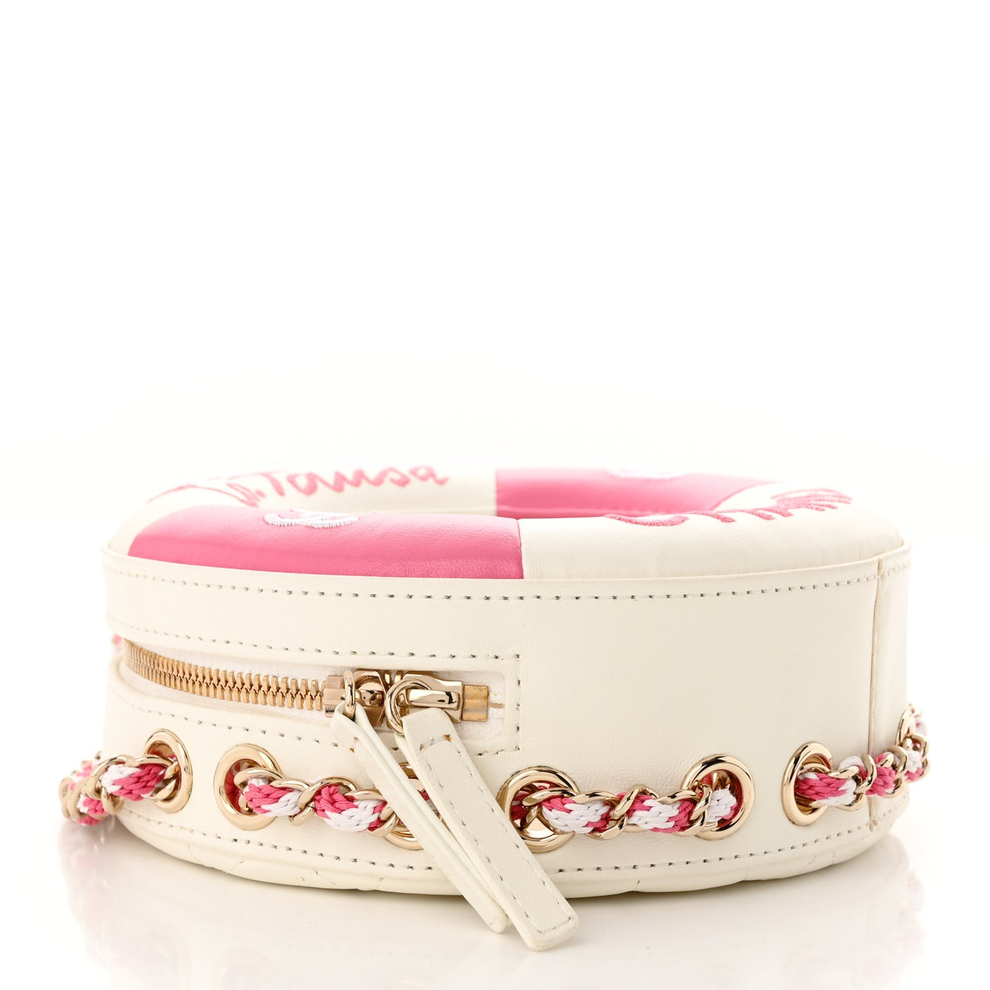 Lambskin Coco Lifesaver Round Bag Pink White