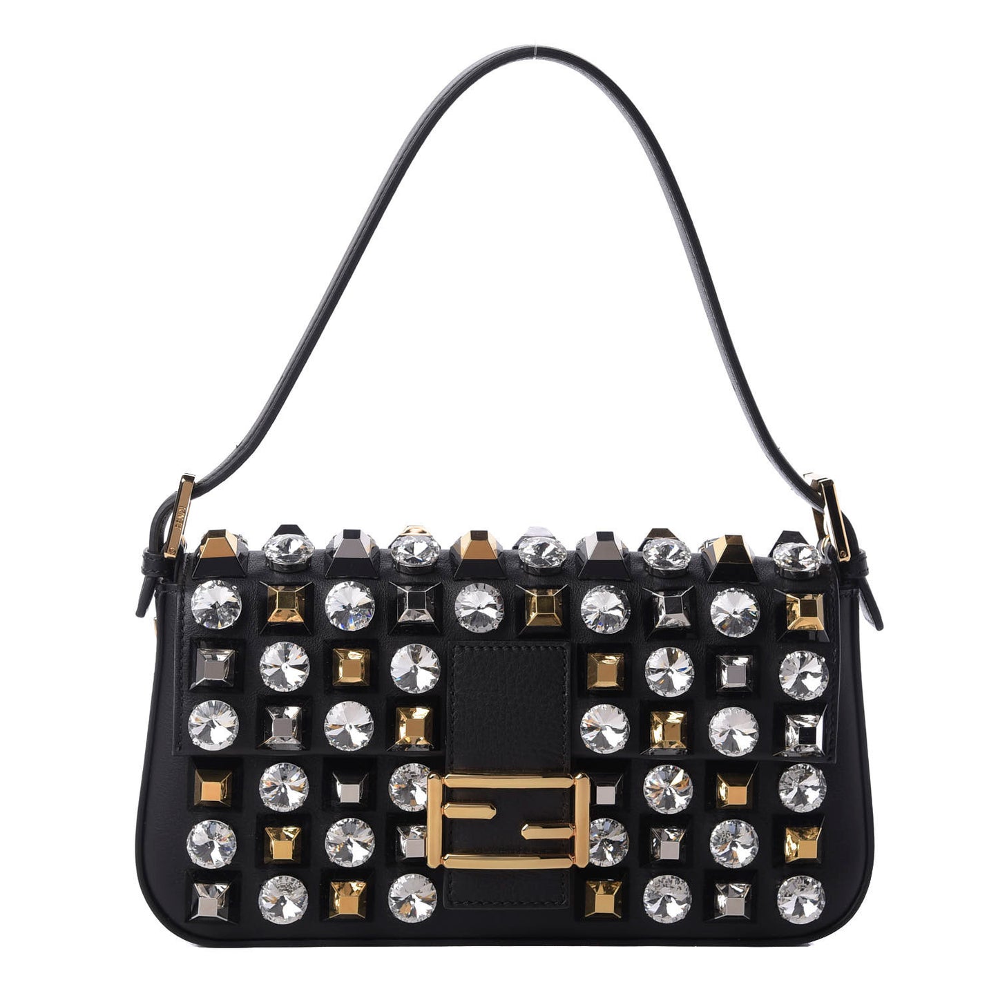 Vitello Dolce Studded Baguette Black Gold