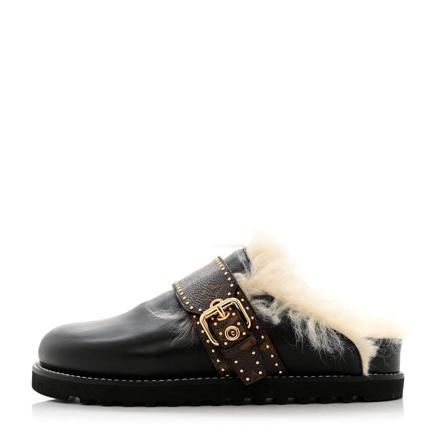 Louis Vuitton Calfskin Monogram Lambswool Winterbreak Comfort Clogs 37 Black 1 of 13