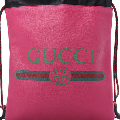 Gucci Grained Calfskin Logo Drawstring Backpack Box Pink Green Black 12 of 12