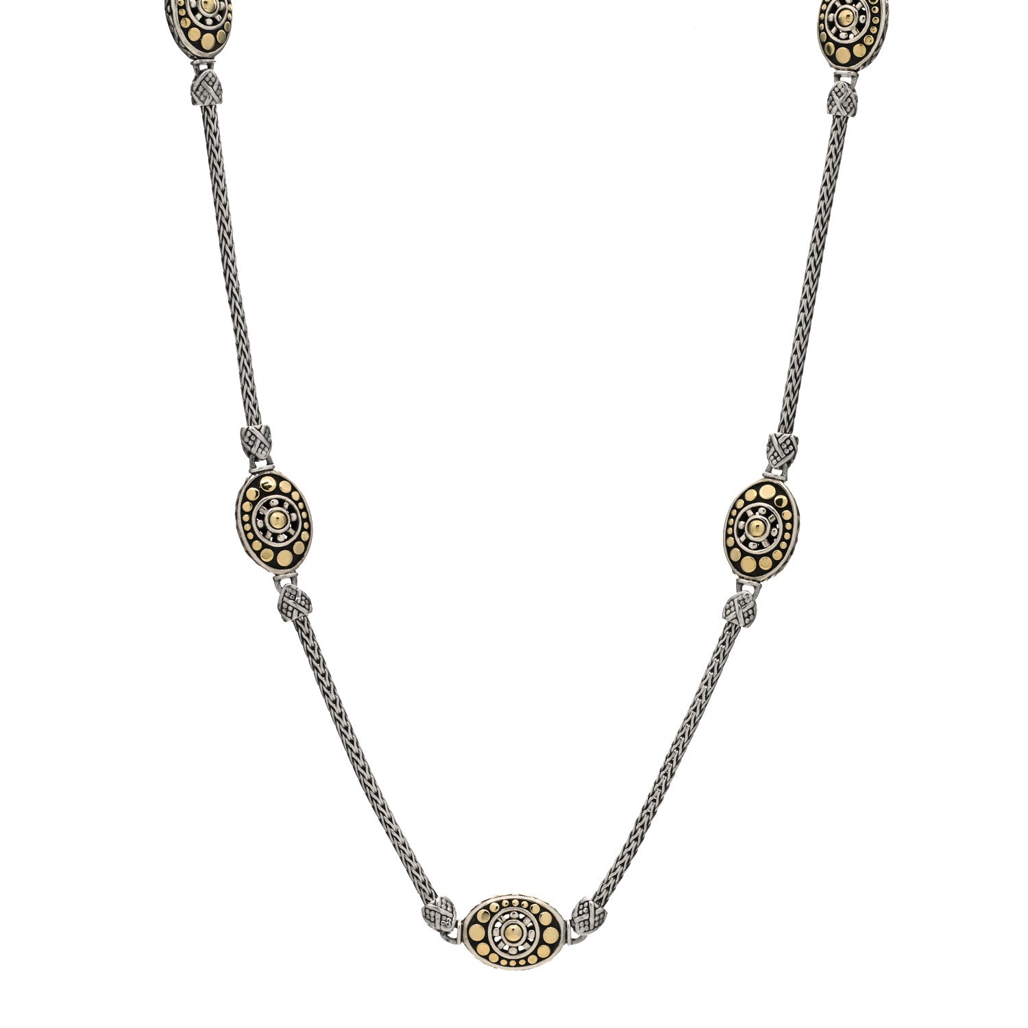 John Hardy Sterling Silver 18K Yellow Gold Jaisalmer Dot Oval Station Sautoir Necklace 1 of 3