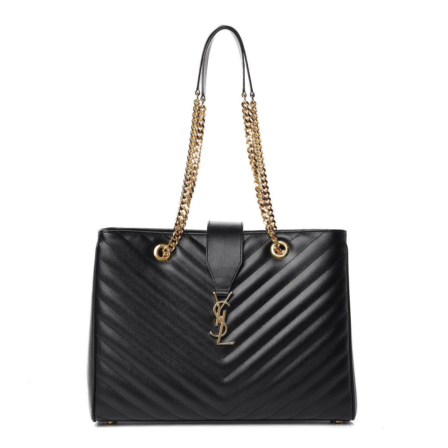 Grain De Poudre Matelasse Chevron Monogram Shopping Bag Black