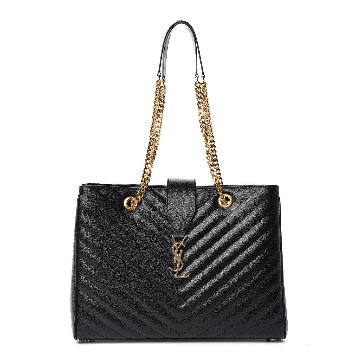 Saint Laurent Grain De Poudre Matelasse Chevron Monogram Shopping Bag Black 1 of 11