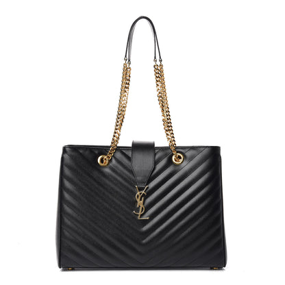 Saint Laurent Grain De Poudre Matelasse Chevron Monogram Shopping Bag Black 1 of 11