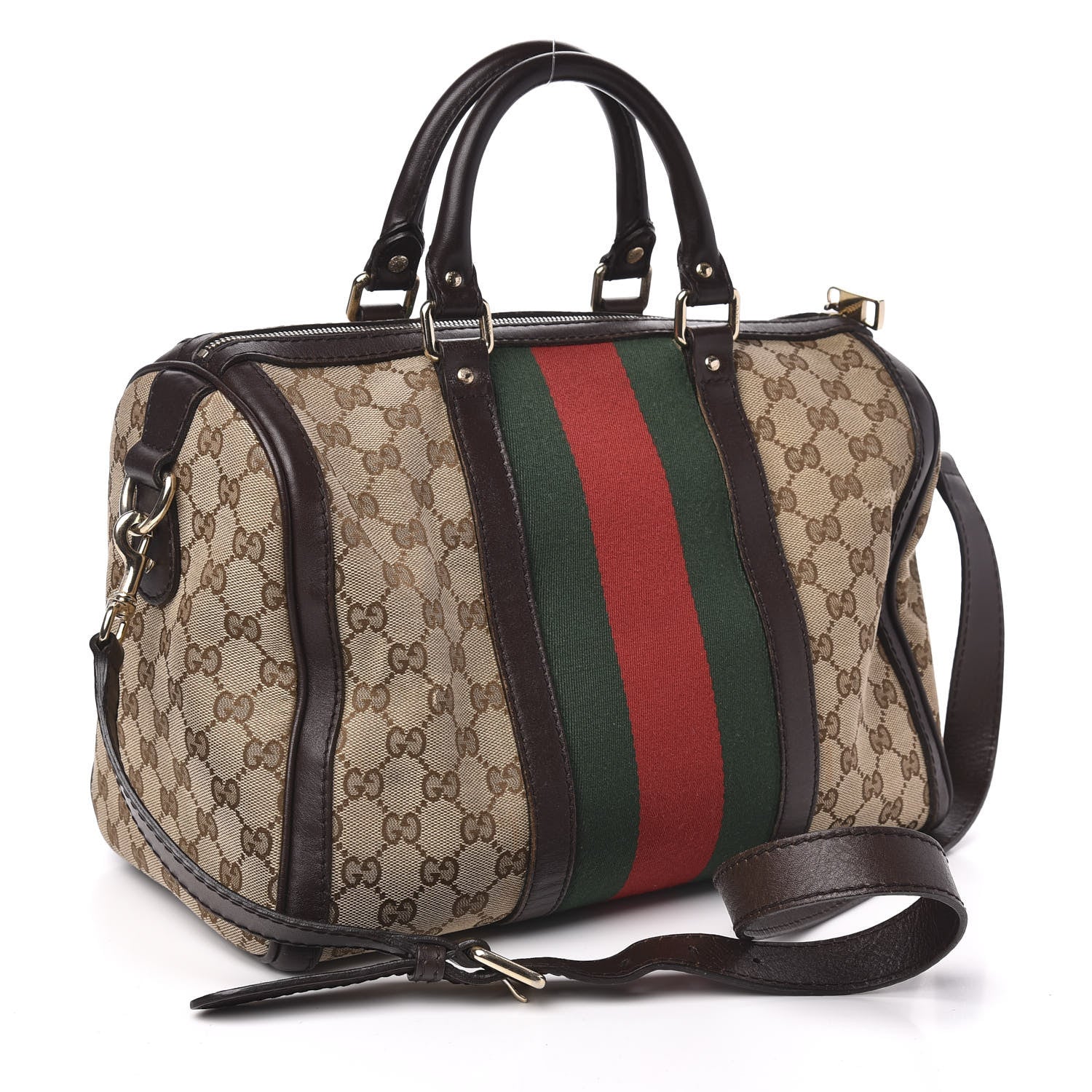 Gucci Monogram Vintage Web Medium Boston Dark Brown 3 of 11
