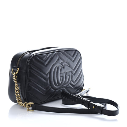 Gucci Calfskin Matelasse Small GG Marmont Chain Shoulder Bag Black 3 of 10