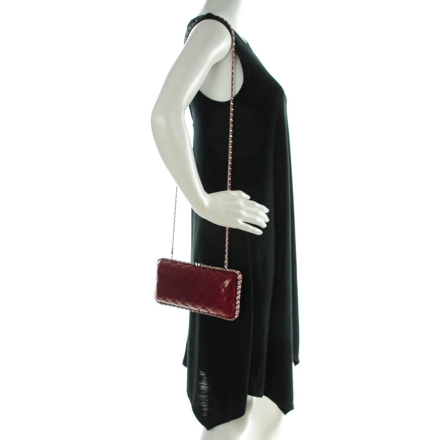 Lambskin Quilted Chain Around Clutch Red