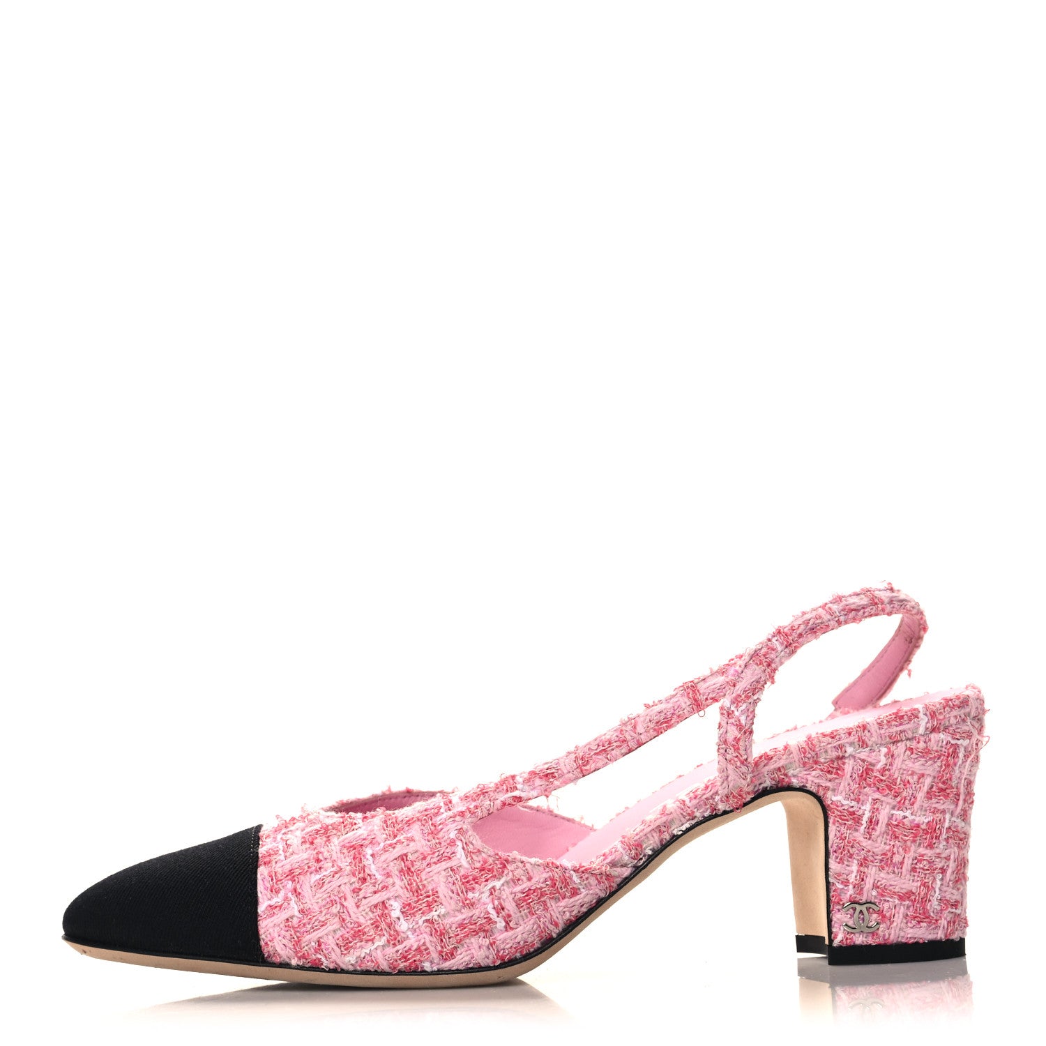 Chanel Tweed Grosgrain Cap Toe CC Slingback Pumps 40 Pink Black 1 of 9