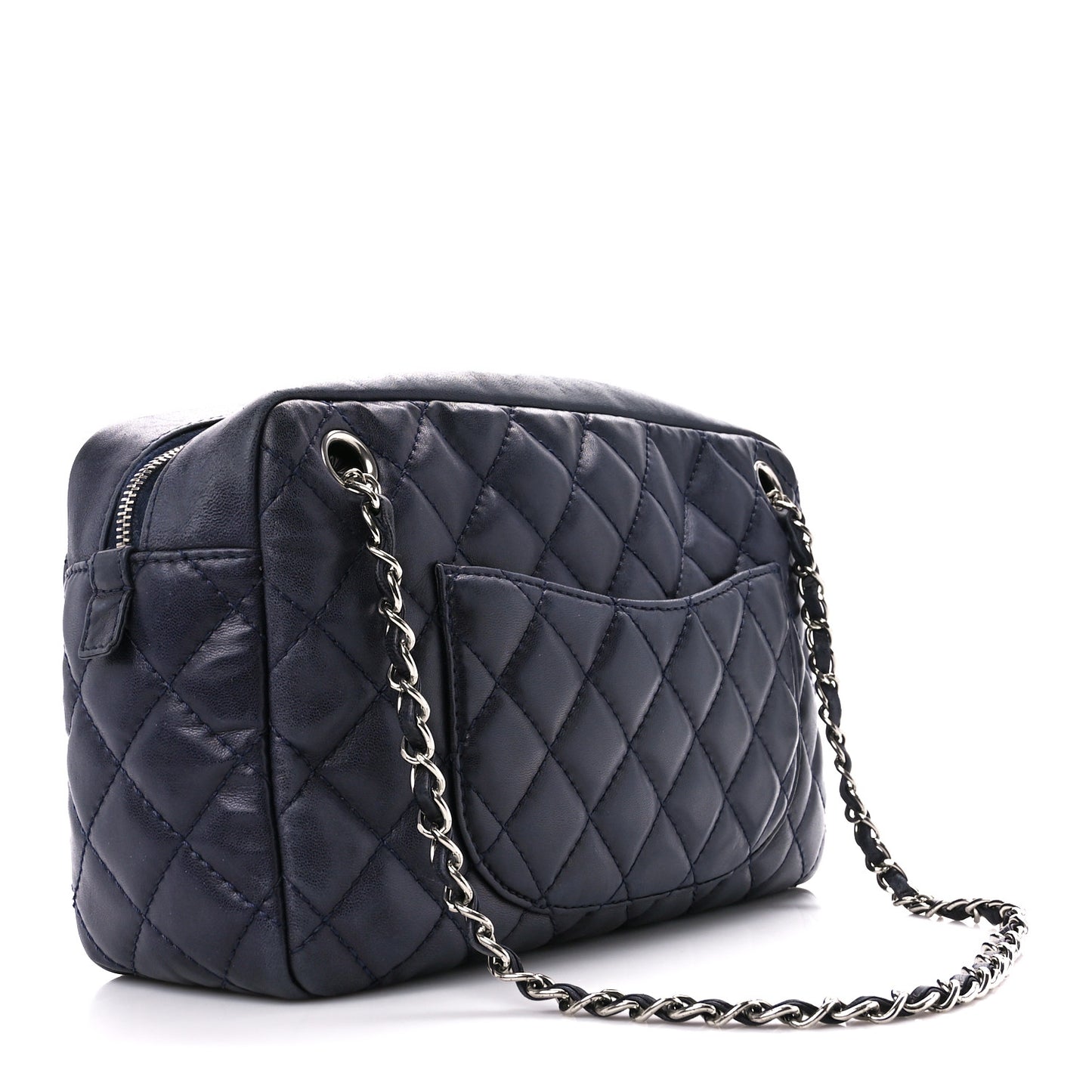 Lambskin Quilted Medium Camera Case Navy Blue