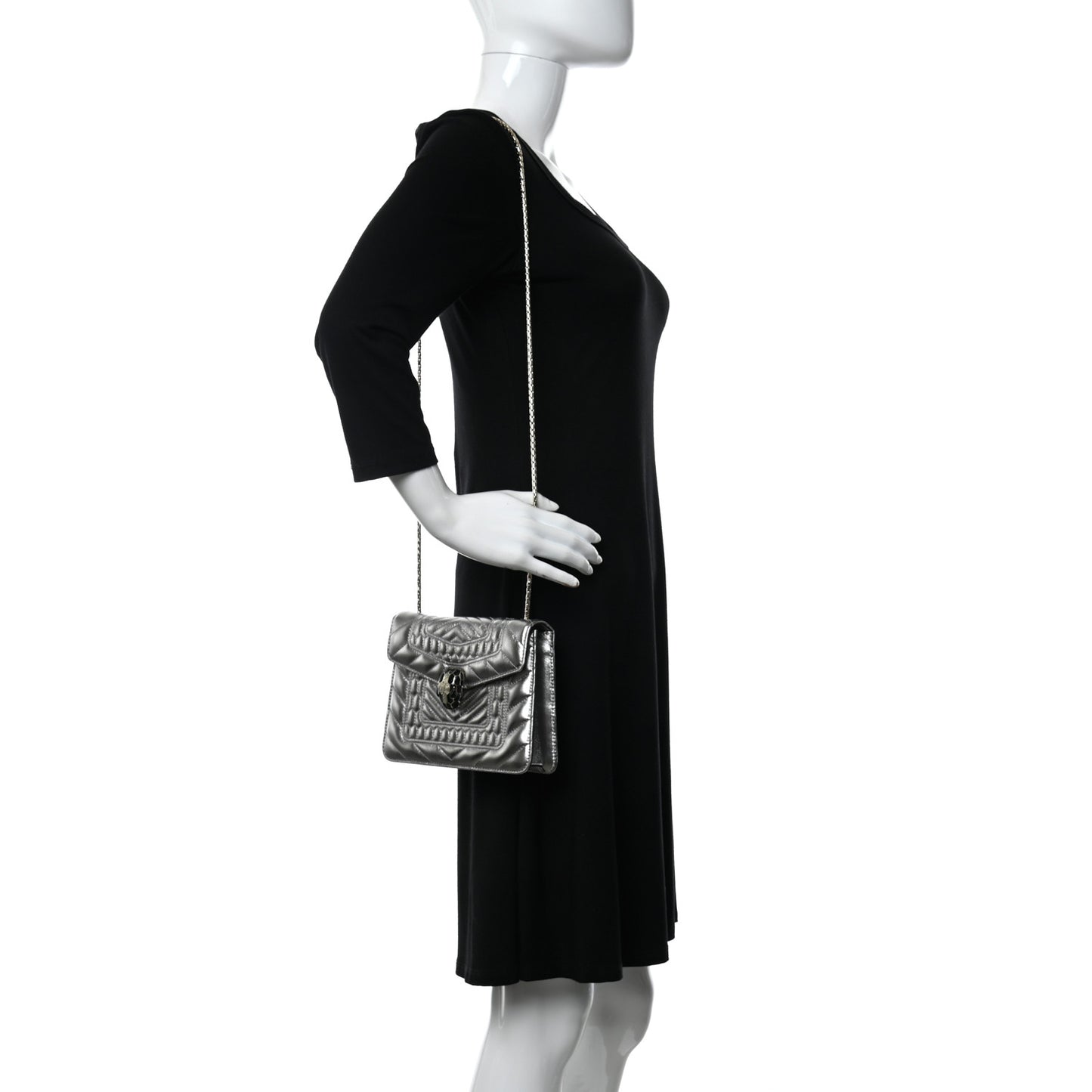 Metallic Calfskin Quilted Serpenti Forever Shoulder Bag Silver