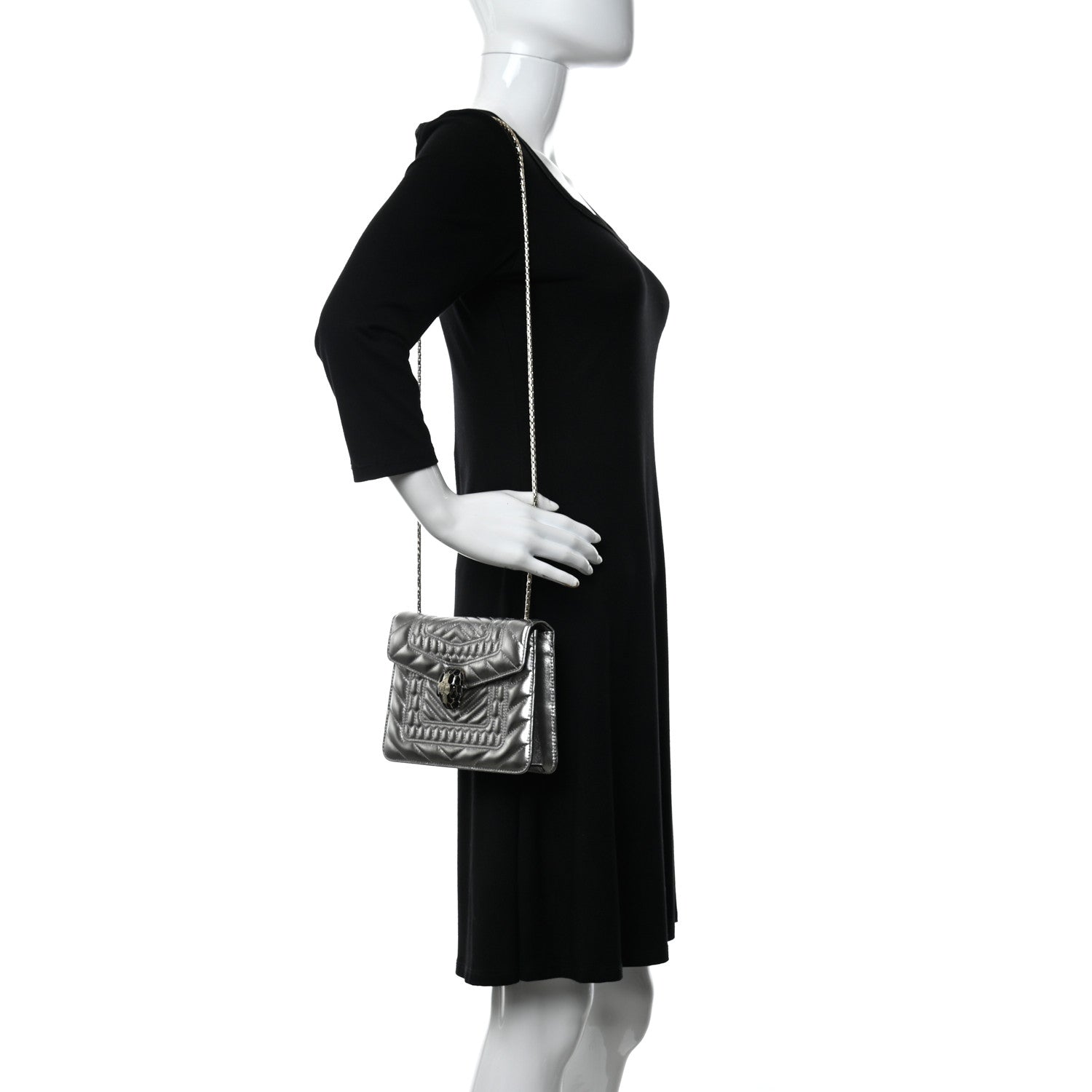 Bulgari Metallic Calfskin Quilted Serpenti Forever Shoulder Bag Silver 2 of 11