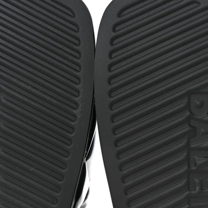 Balenciaga Patent Rubber Logo Womens Pool Slide Sandals 38 Black White 8 of 9