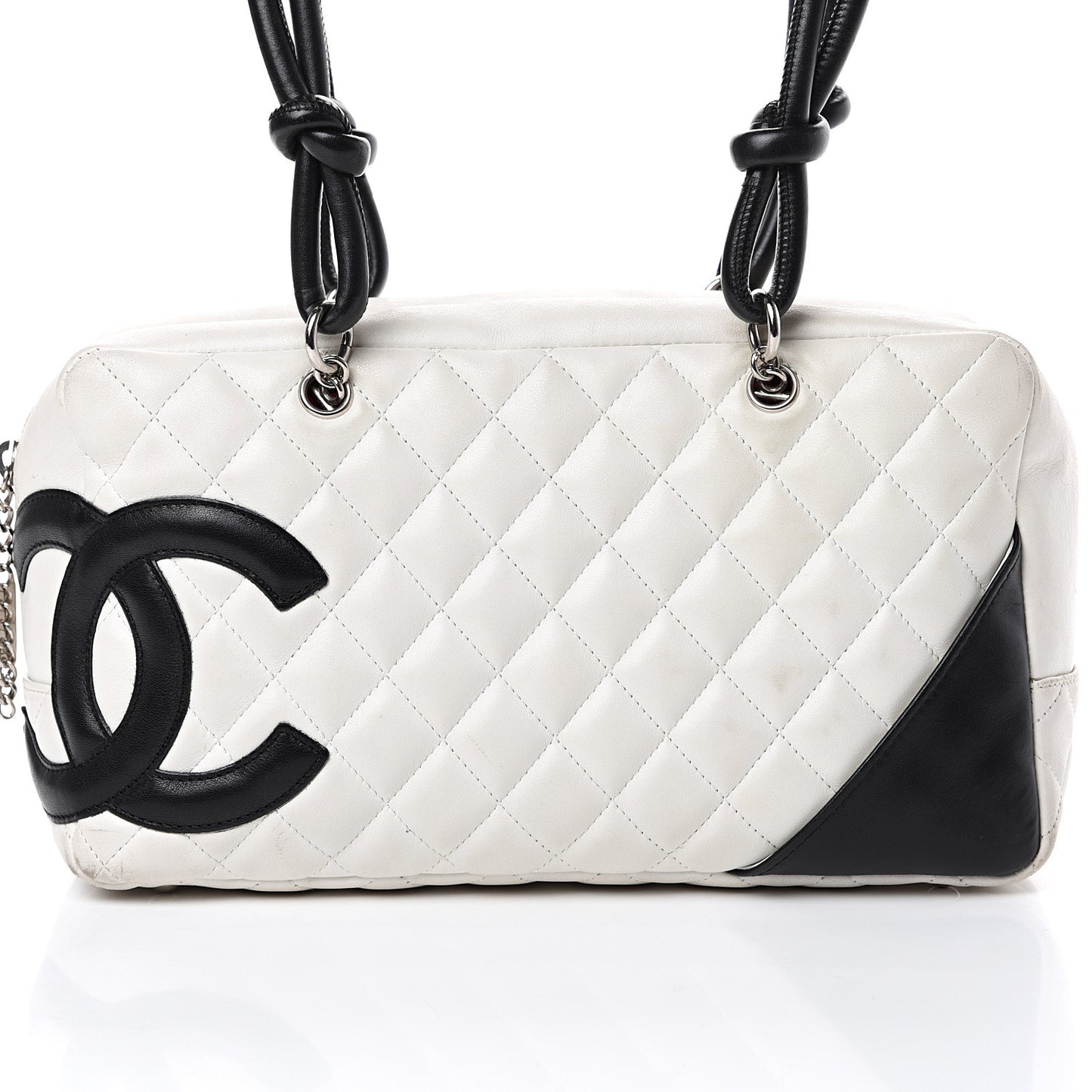 Calfskin Quilted Large Cambon Bowler White Black