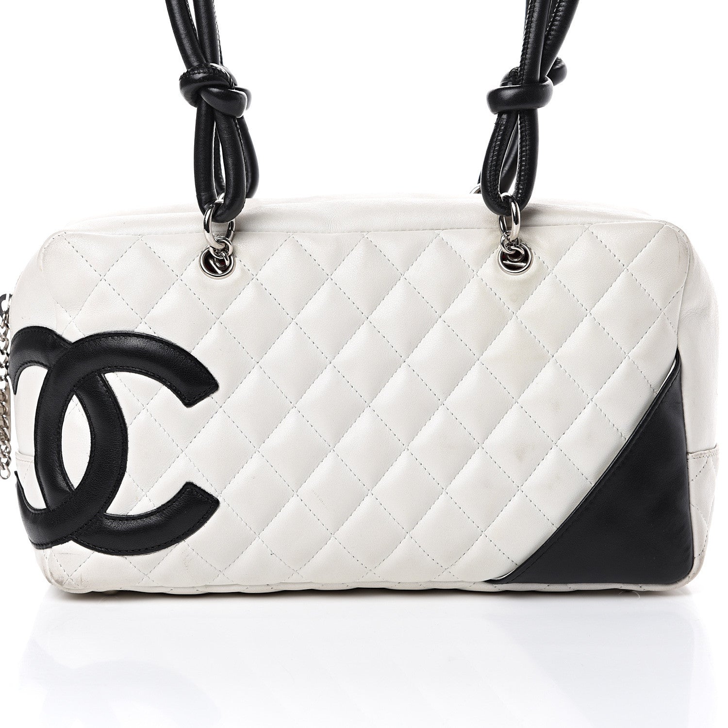 Chanel Calfskin Quilted Large Cambon Bowler White Black 8 of 17