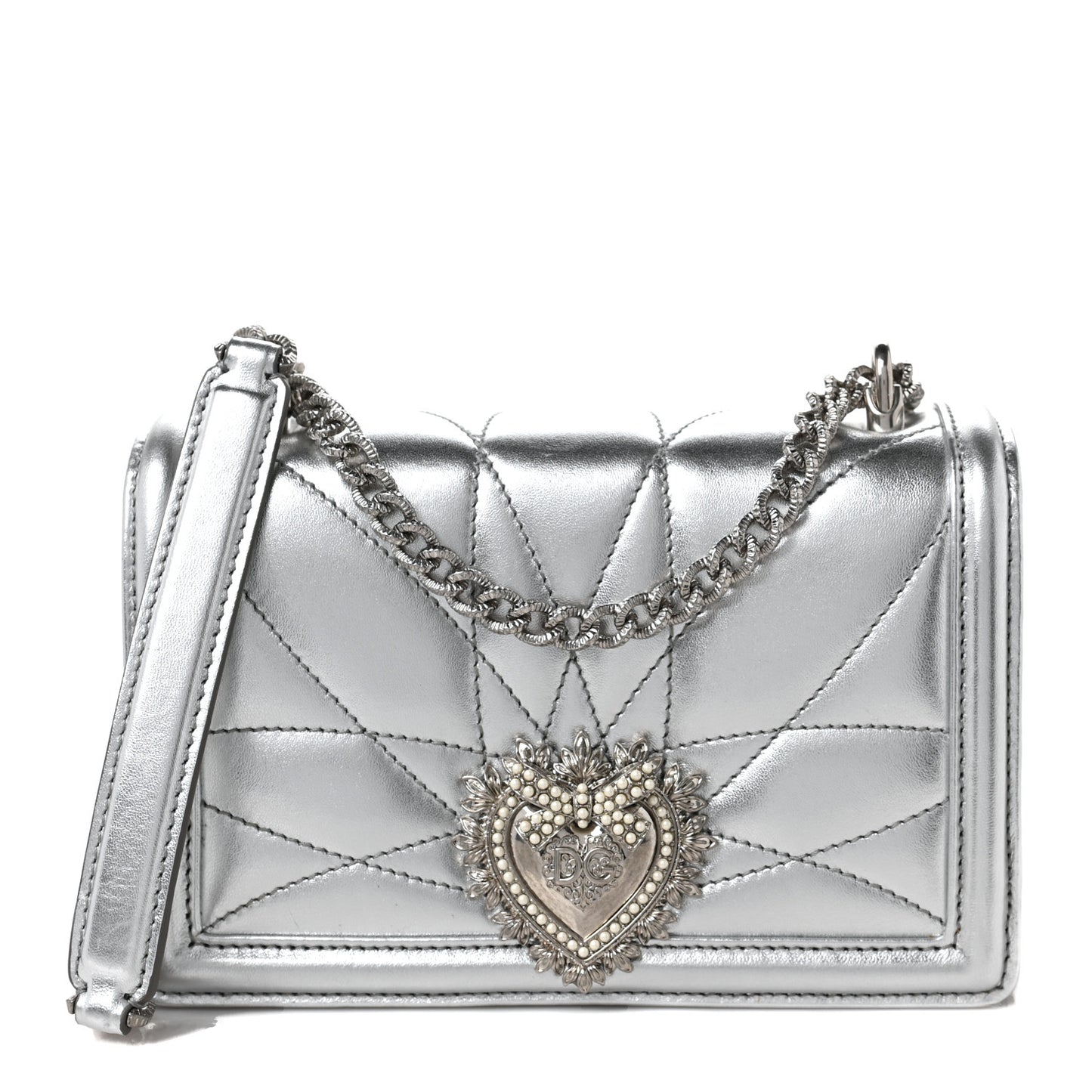 Metallic Calfskin Medium Devotion Crossbody Bag Silver