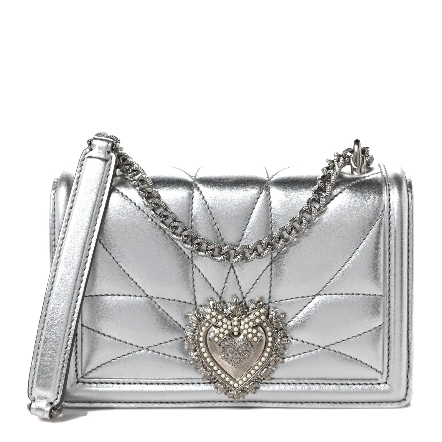 Dolce & Gabbana Metallic Calfskin Medium Devotion Crossbody Bag Silver 1 of 8