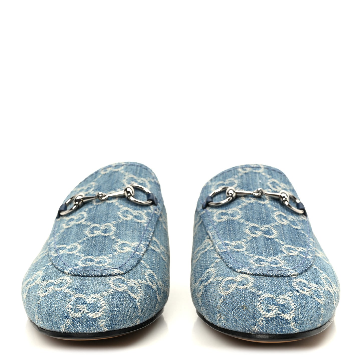 New Denim GG Malaga Kid Womens Princetown Slippers 37.5 Light Blue Royale