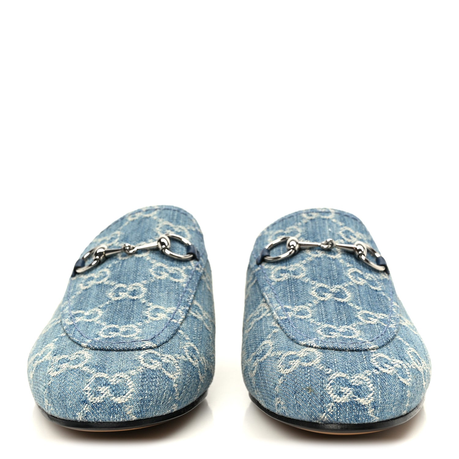 Gucci New Denim GG Malaga Kid Womens Princetown Slippers 37.5 Light Blue Royale 3 of 10