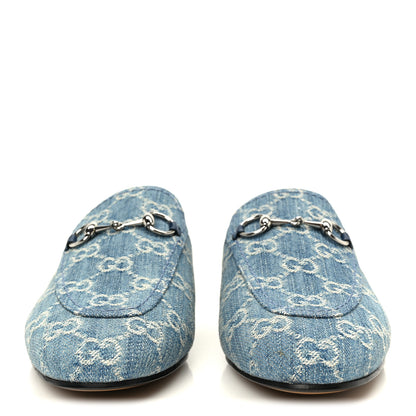 Gucci New Denim GG Malaga Kid Womens Princetown Slippers 37.5 Light Blue Royale 3 of 10