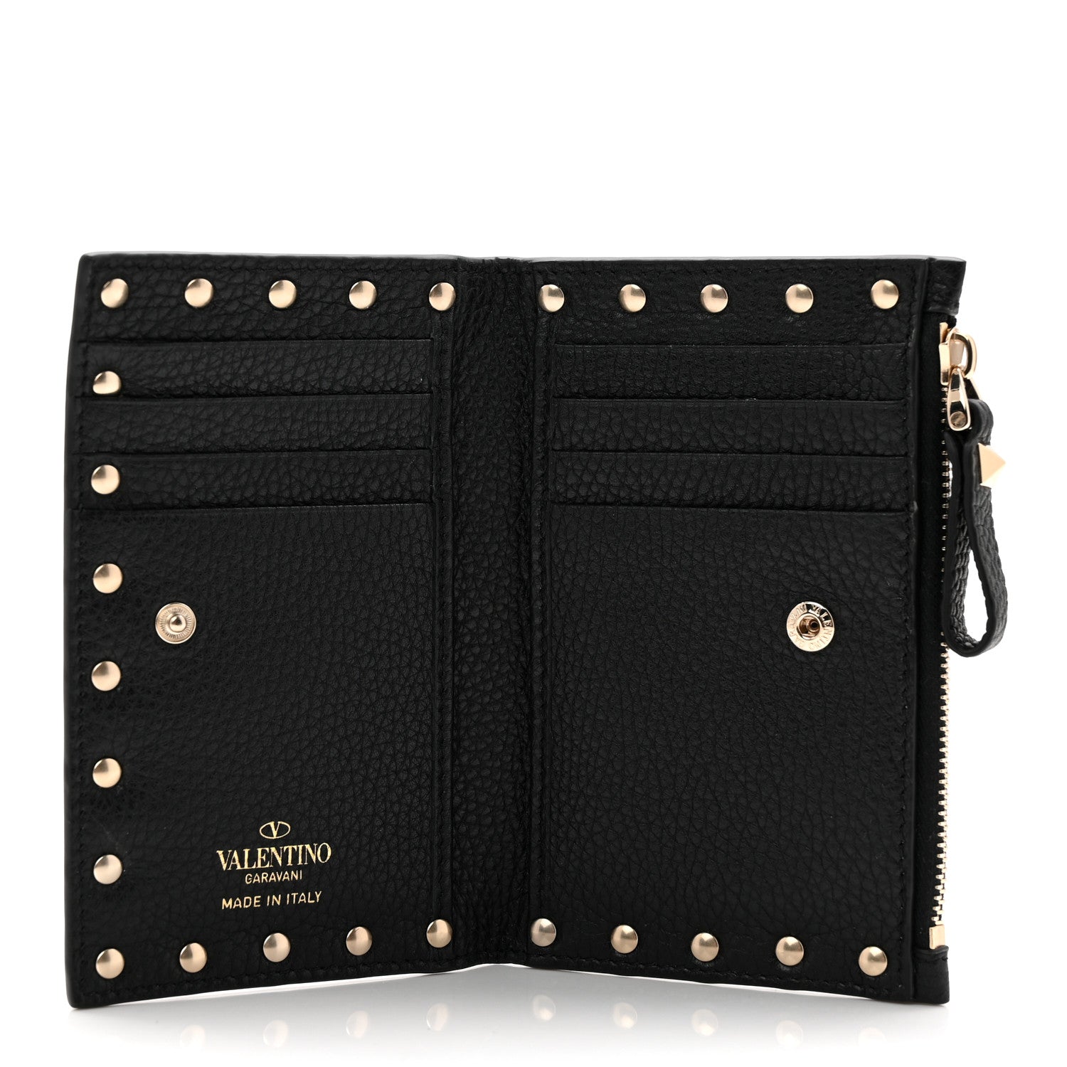 Valentino Garavani Pebbled Calfskin Rockstud Coin Case Card Holder Black 5 of 7