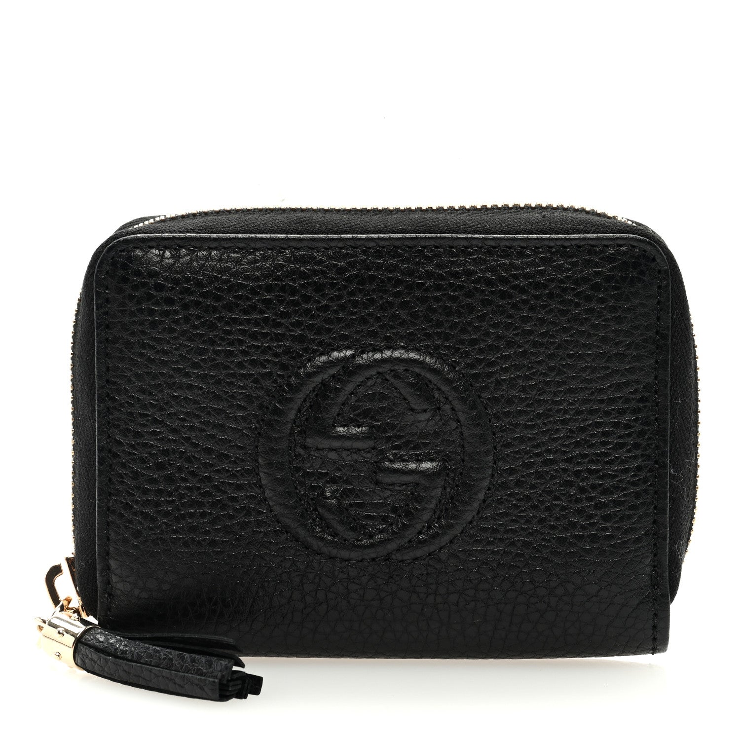 Gucci Pebbled Calfskin Soho Compact Disco Zip Around Wallet Black 1 of 6