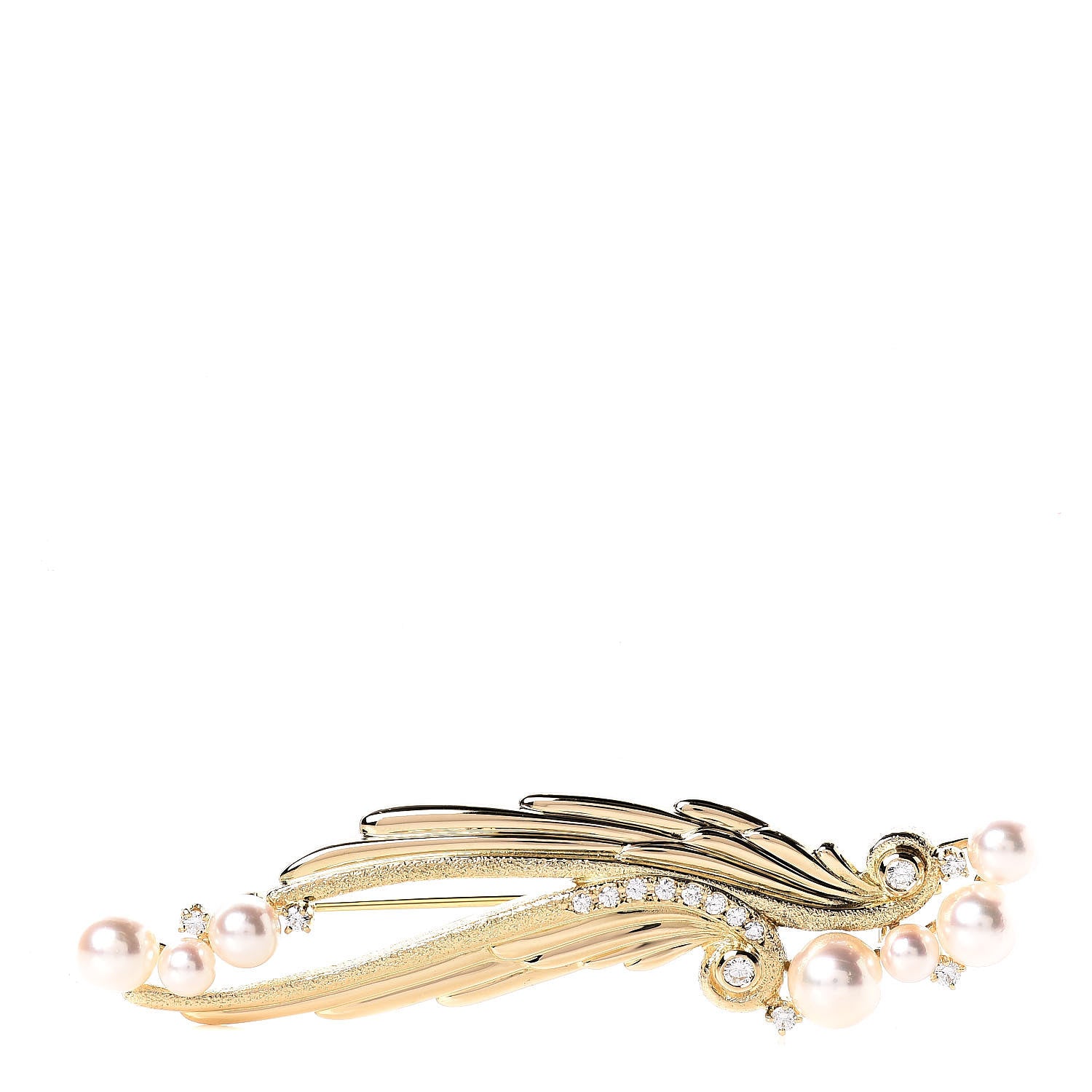 Mikimoto 18K Yellow Gold Diamond Akoya Pearl Brooch 1 of 4