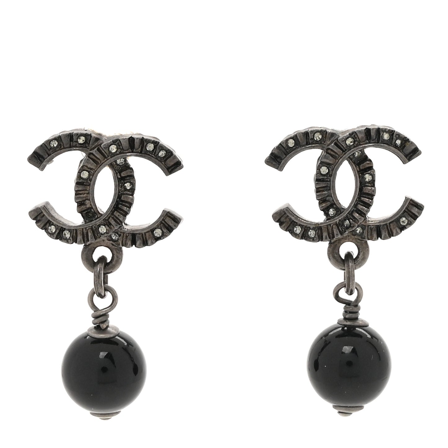 Crystal Bead CC Drop Earrings Ruthenium Black
