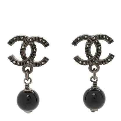 Chanel Crystal Bead CC Drop Earrings Ruthenium Black 1 of 5