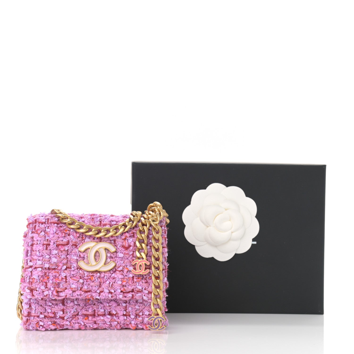 Chanel Tweed Enamel Quilted Pending CC Card Holder On Chain Light Purple Pink Red 12 of 12