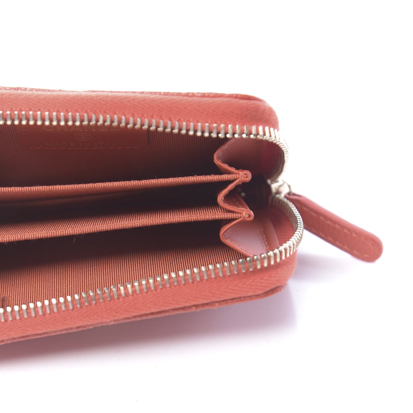 Pearly Caviar Quilted Zip Coin Purse Orange
