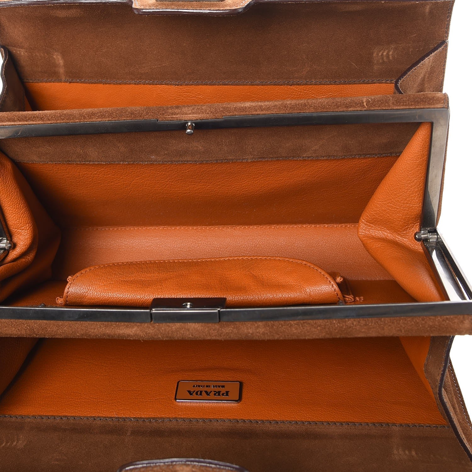 Prada Suede Grommet Frame Satchel Tabacco 8 of 22
