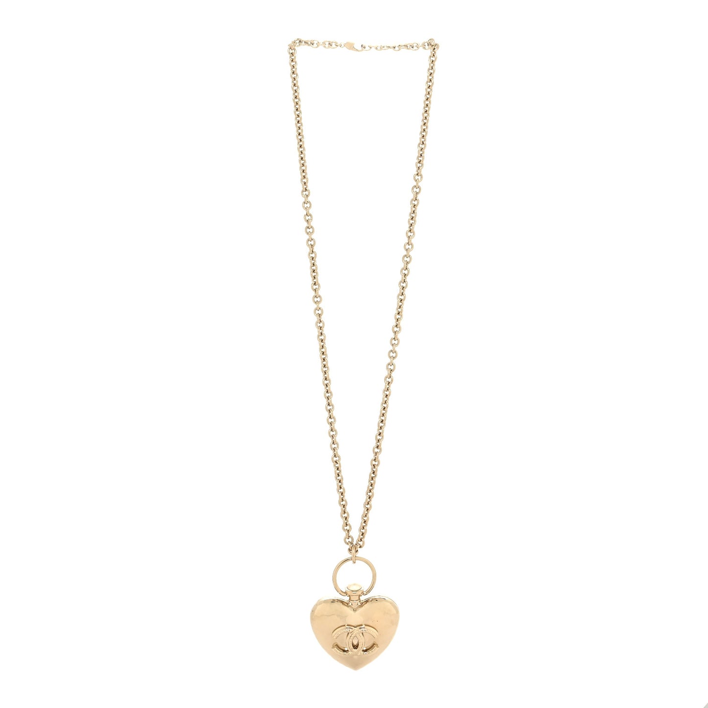 Metal CC Heart Locket Necklace Gold