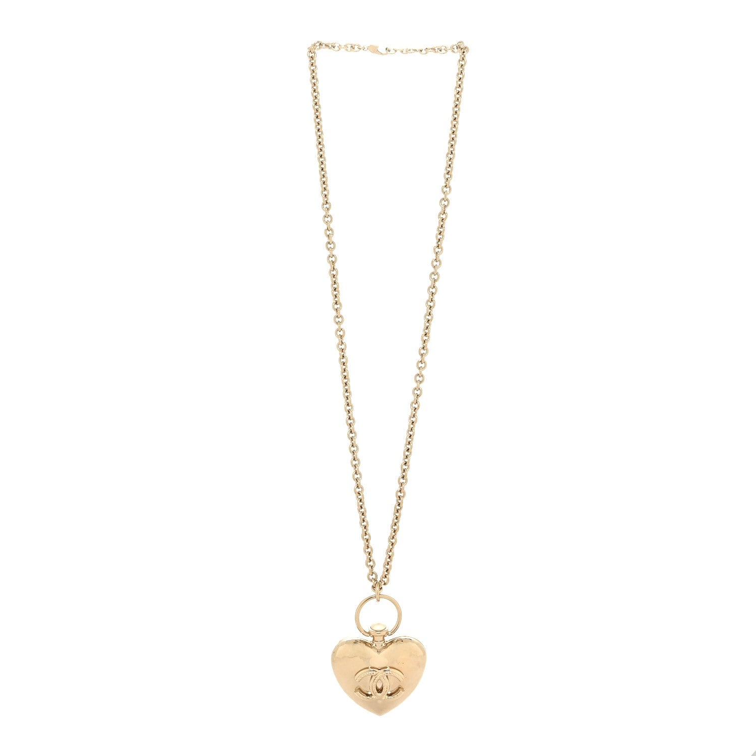 Chanel Metal CC Heart Locket Necklace Gold 3 of 6