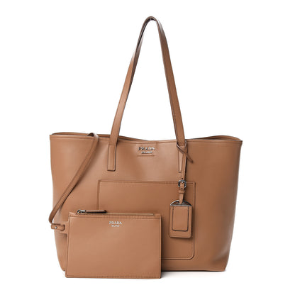 Prada City Calfskin Shopping Tote Caramel Black 1 of 14