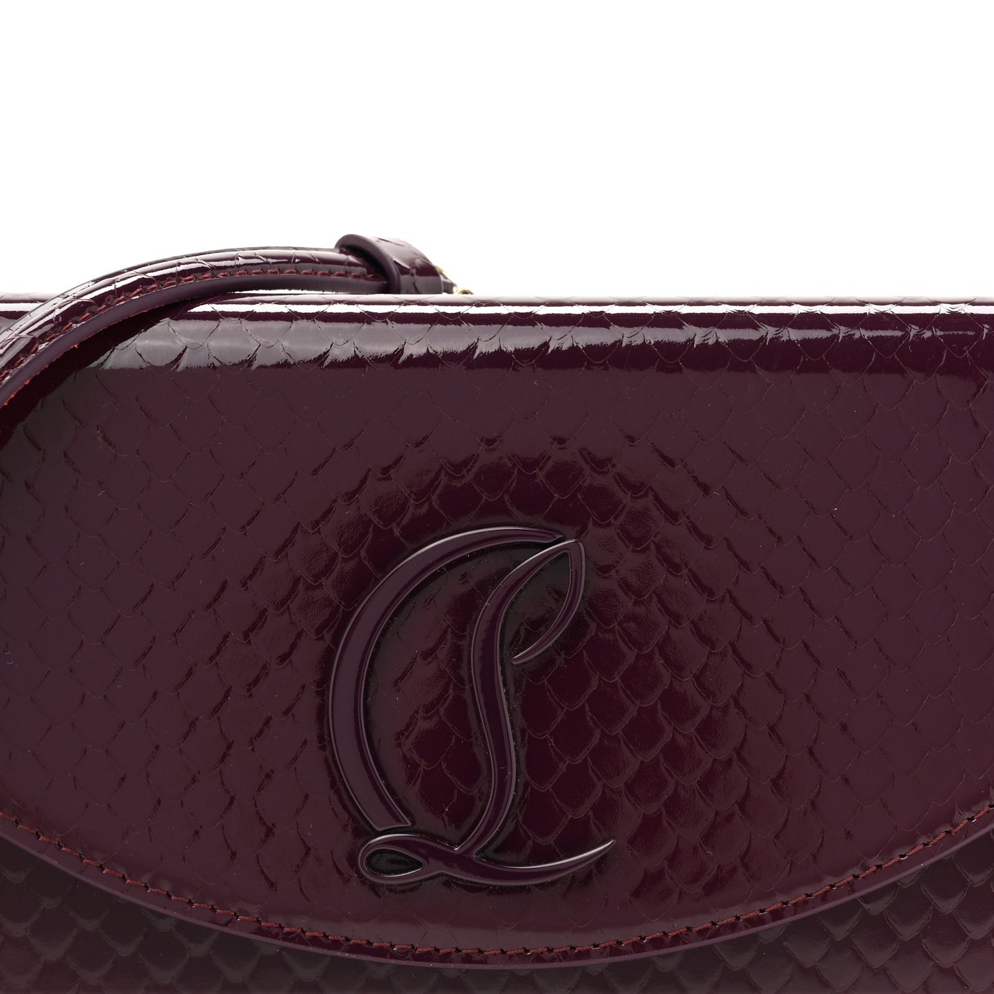 Patent Birdy Snakeskin Embossed Loubi54 Crossbody Clutch Merlot