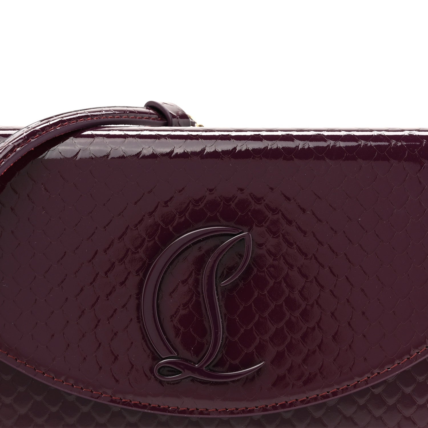 Christian Louboutin Patent Birdy Snakeskin Embossed Loubi54 Crossbody Clutch Merlot 7 of 9