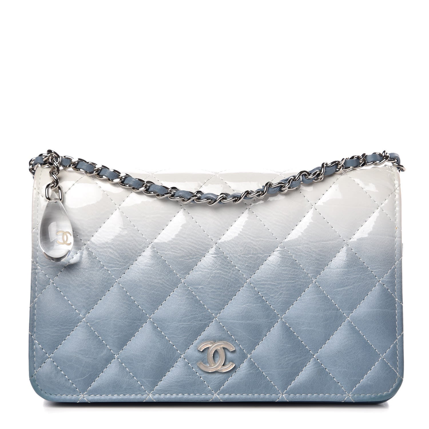 Chanel Faded Patent Calfskin Quilted Wallet on Chain Blue 1 of 9