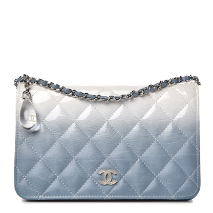 Chanel Faded Patent Calfskin Quilted Wallet on Chain Blue 1 of 9