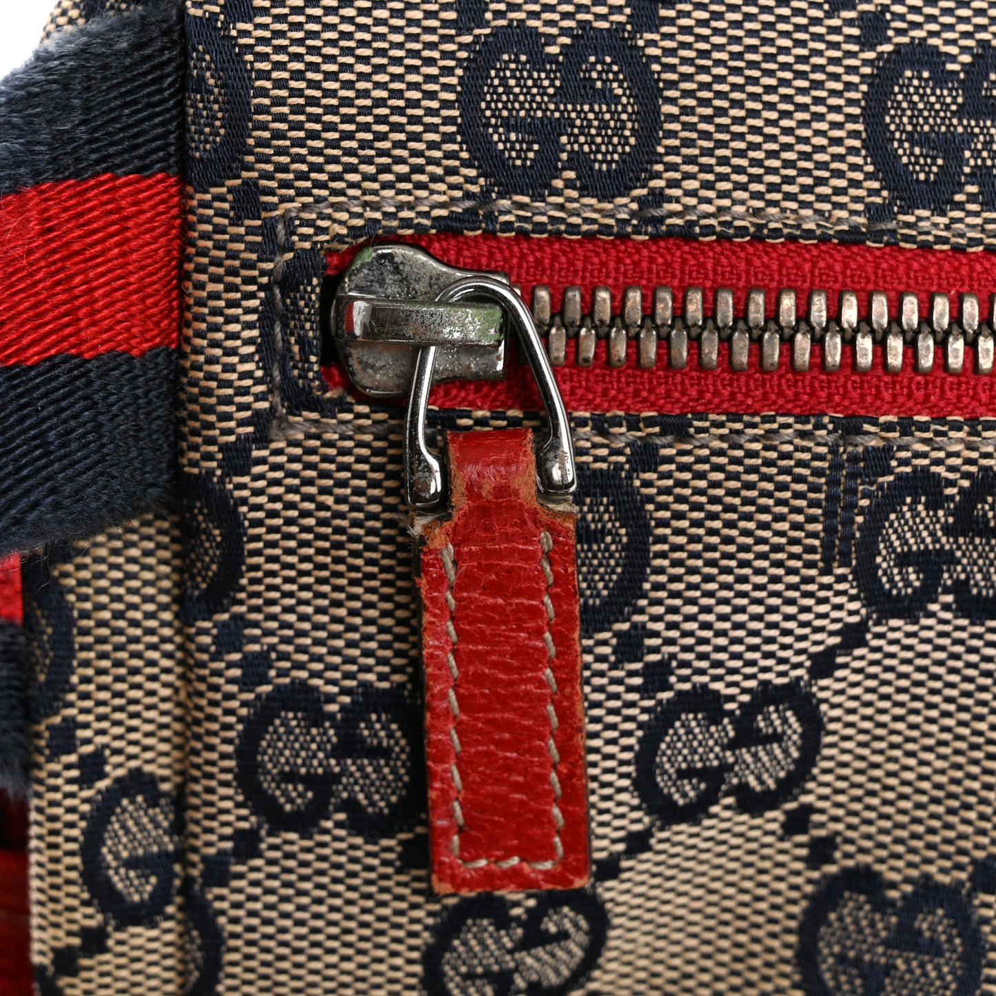 GG Monogram Web Double Pocket Belt Bag Navy Red