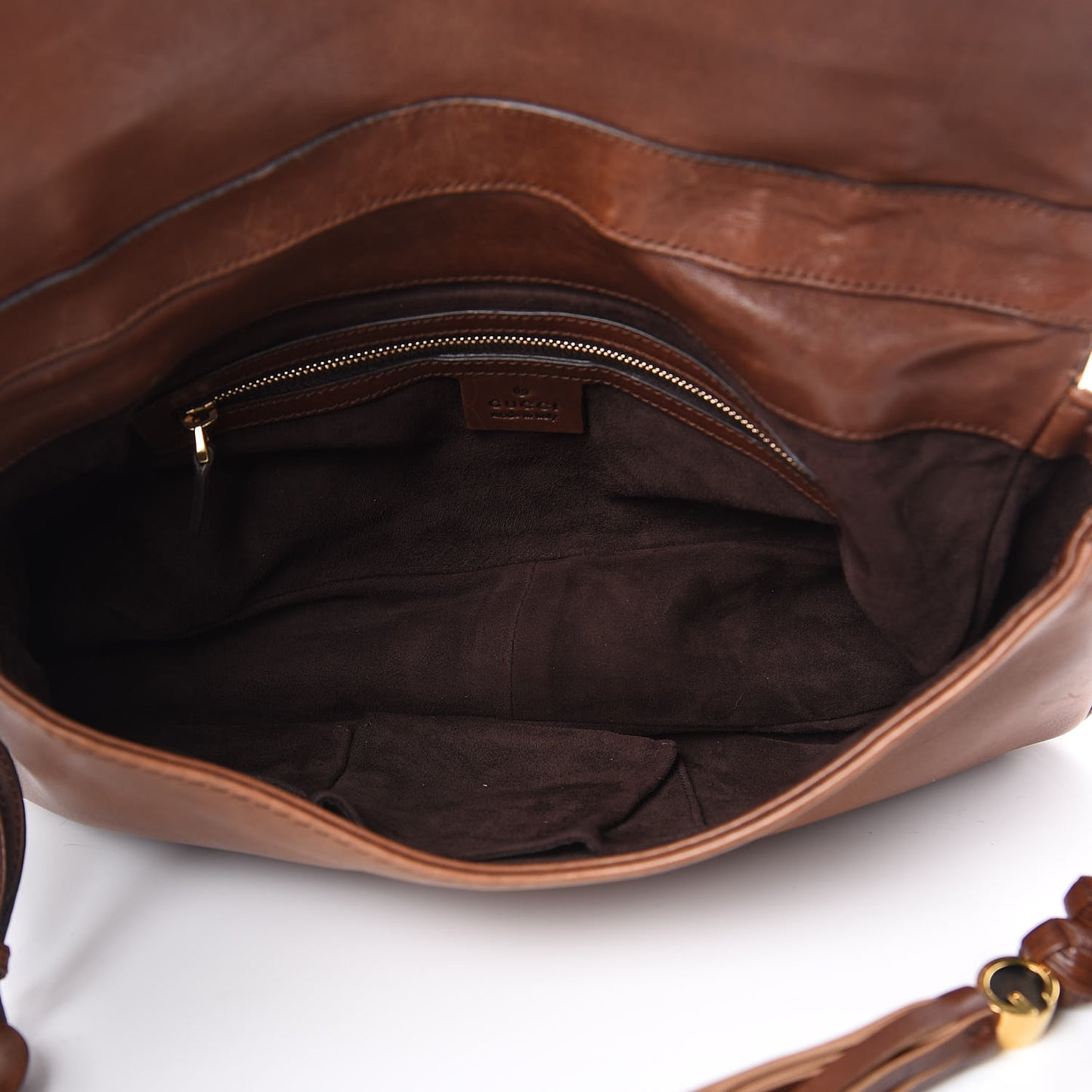 Calfskin Handmade Medium Flap Shoulder Bag Brown