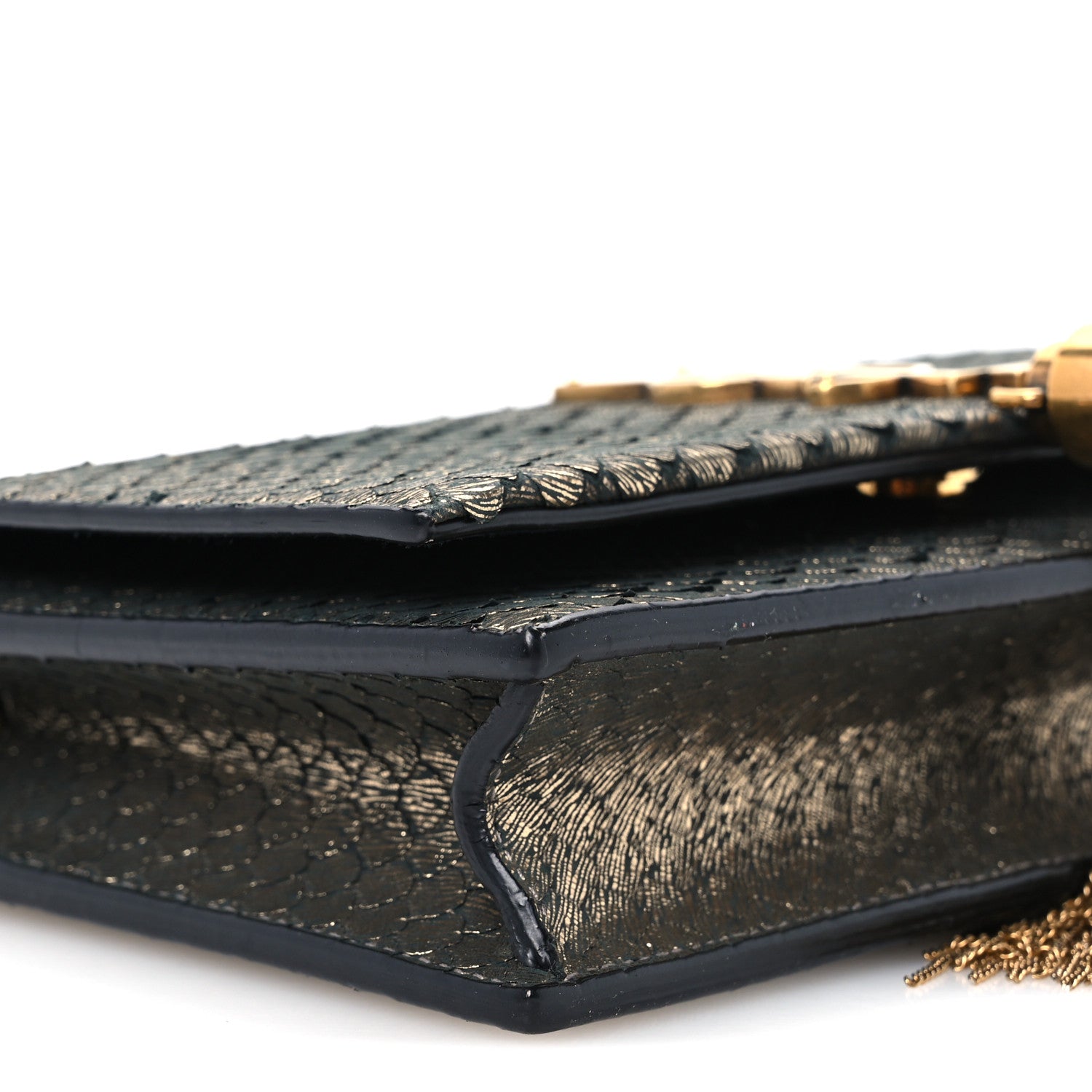 Saint Laurent Calfskin Python Embossed Classic Monogram Kate Tassel Chain Wallet Gold 9 of 10
